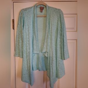 Chicos open cardigan, size 1, aqua